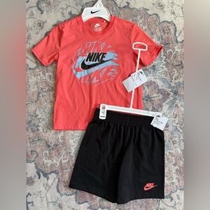 Nike boys size 6 Coral Red and Black Matching Tee & Shorts Set